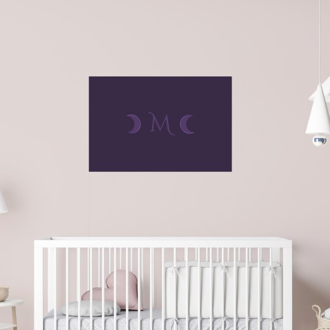 Dusty Violet Crescent Moons Monogram Poster (Nursery 2)