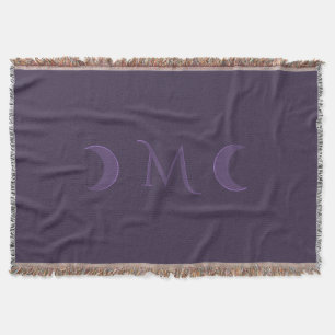 Dusty Violet Crescent Moons Monogram Throw Blanket