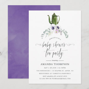 Dusty Violet Floral Baby Shower Tea Party Invitation