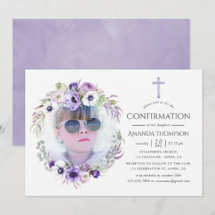 Dusty Violet Floral Confirmation Invitation