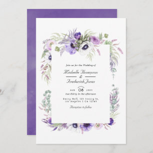 Dusty Violet Floral QR Code RSVP Wedding  Invitation