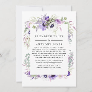 Dusty Violet Floral Reduced Wedding Guest List Announcement