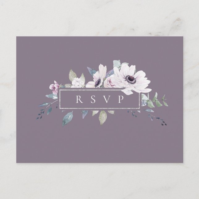 Dusty Violet Floral Wedding RSVP Song Request Invitation Postcard (Front)