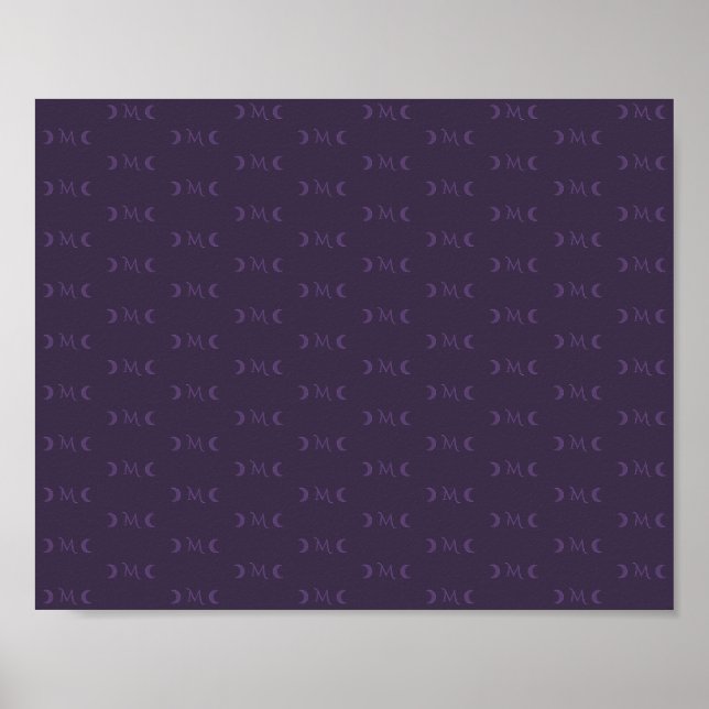 Dusty Violet Monogram Crescent Moon Pattern Poster (Front)
