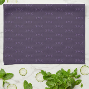 Dusty Violet Monogram Crescent Moon Pattern Tea Towel