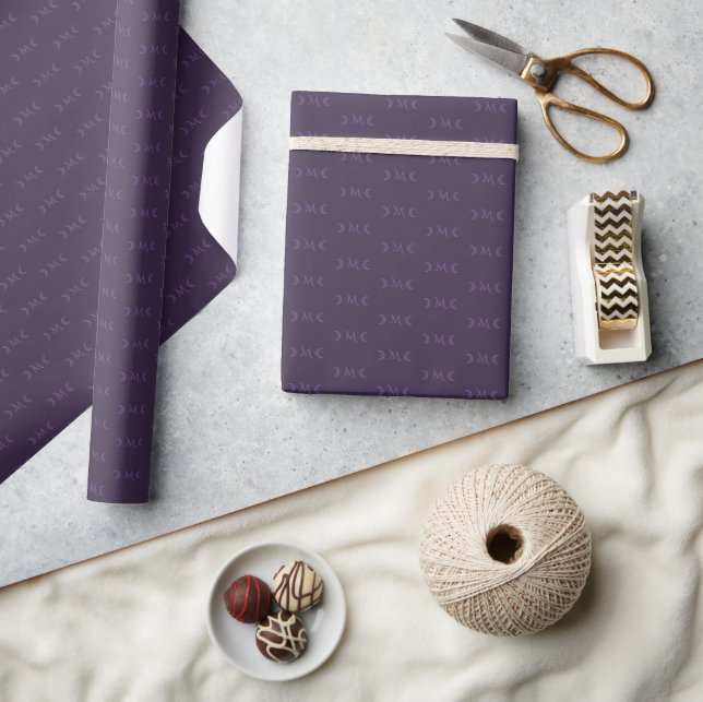Dusty Violet Monogram Crescent Moon Pattern Wrapping Paper (Crafts)