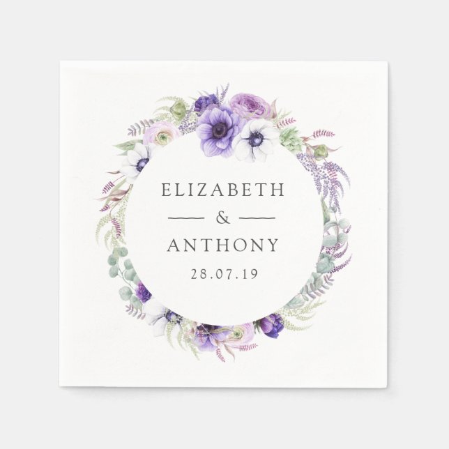 Dusty Violet Pastel Floral Wedding Napkin (Front)