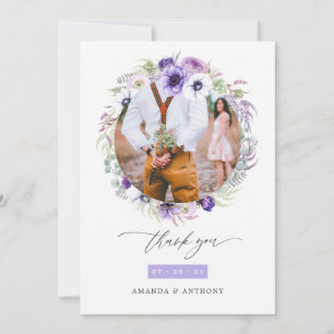Dusty Violet Pastel Floral Wedding Photo Collage Thank You Card