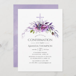 Dusty Violet Poppy Floral Confirmation Invitation