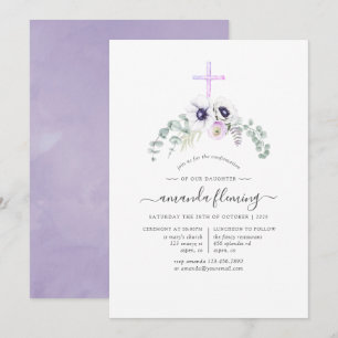 Dusty Violet Poppy Floral Confirmation Invitation