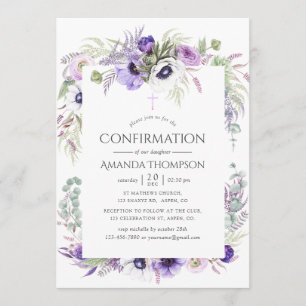 Dusty Violet Poppy Floral Confirmation Invitation