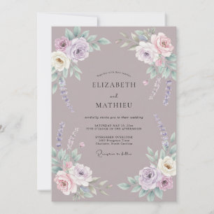 Dusty Violet Ranunculus Eucalyptus Wedding Invitation