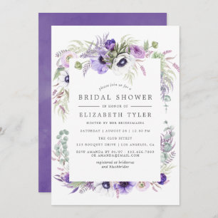 Dusty Violet Watercolor Floral Bridal Shower Invitation