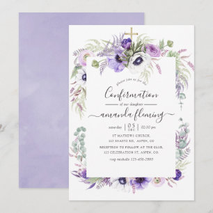Dusty Violet Watercolor Floral Confirmation Invitation