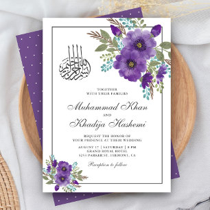 Dusty Violet Watercolor Floral Islamic Wedding Invitation