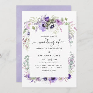 Dusty Violet Watercolor Floral Wedding Invitation