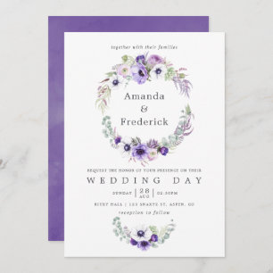 Dusty Violet Wedding Watercolor Floral Invitation