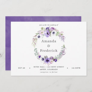 Dusty Violet Wedding Watercolor Floral Invitation