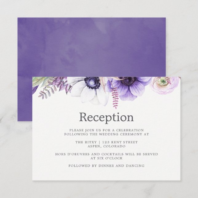 Dusty Violet Wedding Watercolor Floral Reception Invitation (Front/Back)
