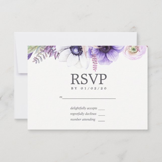 Dusty Violet Wedding Watercolor Floral RSVP (Front)
