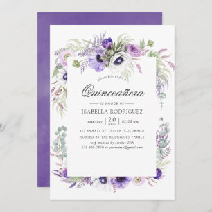 Dusty Violet Wedding Watercolor Quinceañera Invitation