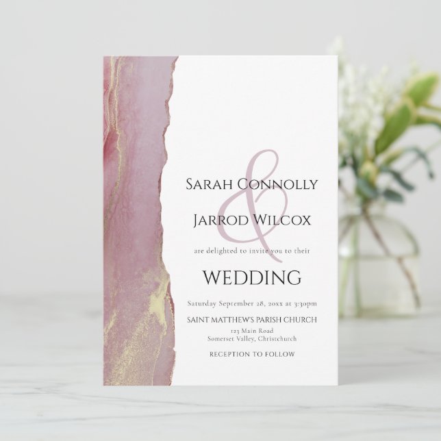 Dusty Viva Magenta Wedding Invitation (Standing Front)