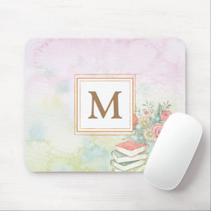 Dusty watercolor floral monogrammed minimalist mouse mat