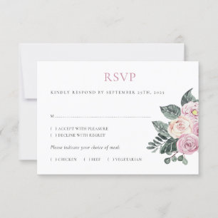 Dusty Watercolor Roses Pink Blush Floral Wedding RSVP Card