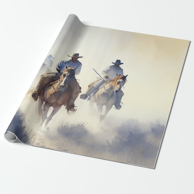 Dusty Western Watercolor “Posse - The Chase”     Wrapping Paper (Unrolled)