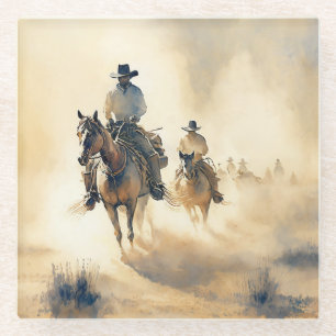 Dusty Western Watercolor ‘Riders in the Dawn’   Glass Coaster