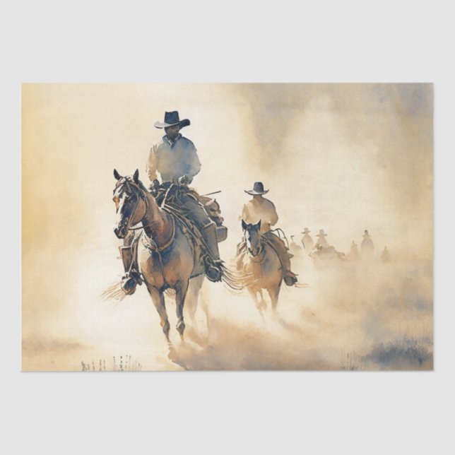 Dusty Western Watercolor ‘Riders in the Dawn’  Tissue Paper (Front)