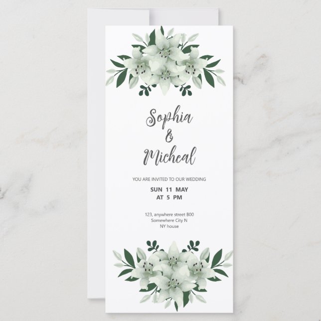 dusty whites greenery wedding card invitation (Front)