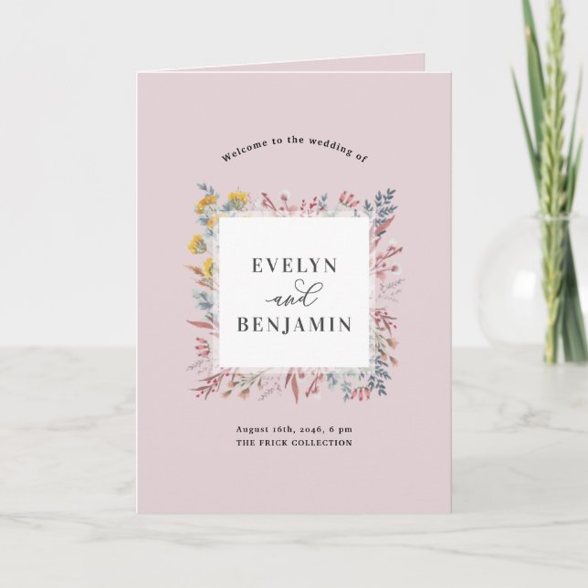 Dusty Wildflower Watercolor Botanic Wedding  Progr Programme (Front)