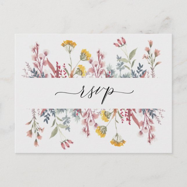 Dusty Wildflower Watercolor Meal Choice RSVP Invit Invitation Postcard (Front)