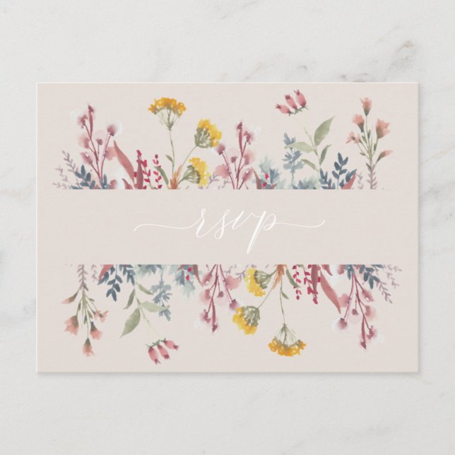 Dusty Wildflower Watercolor Meal Choice RSVP Invitation Postcard (Front)