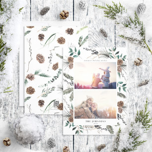 Dusty Winter Watercolor Botanicals 2 Photo Holiday Card