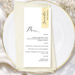 Dusty Yellow Personalised with Guest Name Elegant Menu<br><div class="desc">Why spend in place cards and menu cards when you can have an elegant All-in-one elegant Menu personalised with each guest name! Contemporary, simple and elegant design with beautiful modern hand written calligraphy. Stripe on the top right corner in attractive dusty yellow tone with guest name in black. Back in...</div>