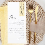 Dusty Yellow Personalised with Guest Name Elegant Menu<br><div class="desc">Why spend in place cards and menu cards when you can have an elegant All-in-one elegant Menu personalised with each guest name! Contemporary, simple and elegant design with beautiful modern hand written calligraphy. Stripe on the top right corner in attractive dusty yellow tone with guest name in black. Back in...</div>