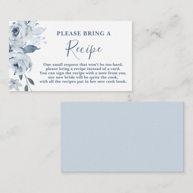 DustyBlue Floral Bridal Shower Recipe Card Request (Front/Back)