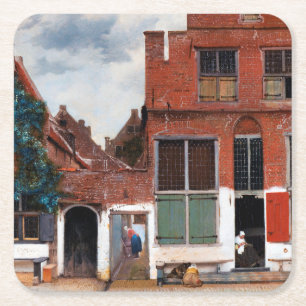 Dutch Alley, Johannes Vermeer Square Paper Coaster