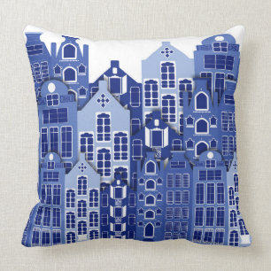 Dutch Amsterdam Blue Houses Throw Pillow