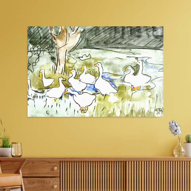 Dutch Art Nouveau Ducks and Geese Canvas Print (Insitu(LivingRoom))