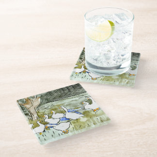 Dutch Art Nouveau Ducks and Geese Glass Coaster