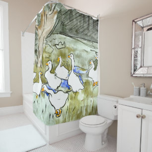 Dutch Art Nouveau Ducks and Geese Shower Curtain