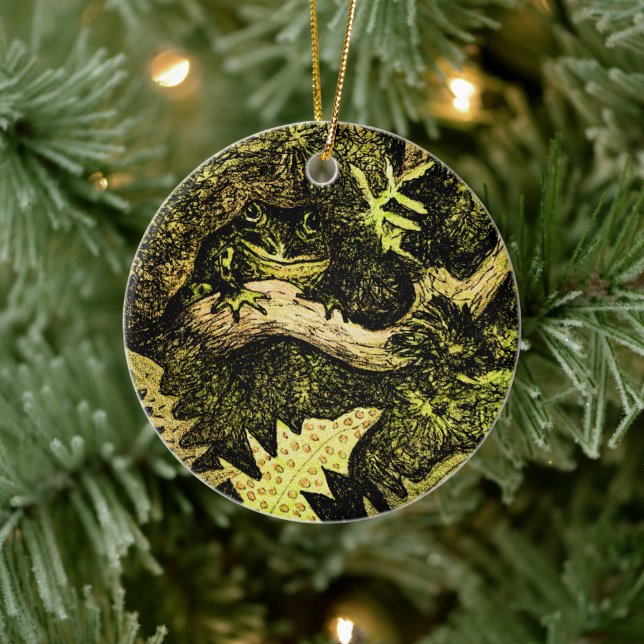 Dutch Art Nouveau Frog in Tree Ceramic Tree Decoration (Tree)