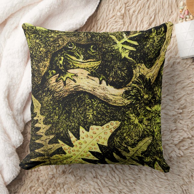 Dutch Art Nouveau Frog in Tree Cushion (Blanket)