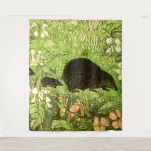 Dutch Art Nouveau Hedgehog and Babies Tapestry