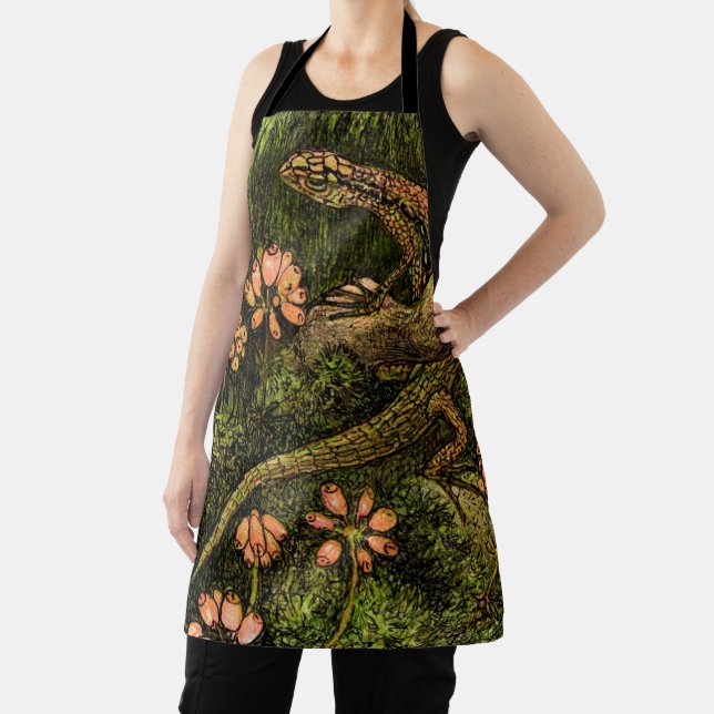Dutch Art Nouveau Lizard and Wildflowers Apron (Insitu)