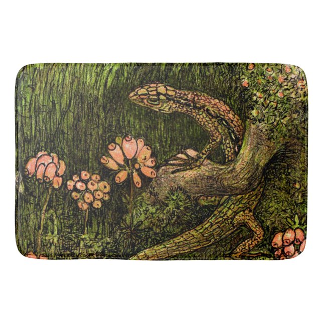 Dutch Art Nouveau Lizard and Wildflowers Bath Mat (Front)