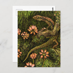 Dutch Art Nouveau Lizard and Wildflowers Postcard